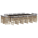 15 Piece Garden Dining Set with Cushions Mix Beige Poly Rattan - Front View