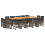 15 Piece Garden Dining Set with Cushions Grey Poly Rattan