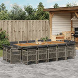 15 Piece Garden Dining Set with Cushions Grey Poly Rattan