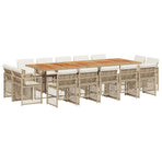 15 Piece Garden Dining Set with Cushions Beige Poly Rattan