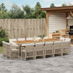 15 Piece Garden Dining Set with Cushions Beige Poly Rattan