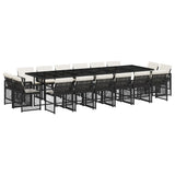 17 Piece Garden Dining Set with Cushions Black Poly Rattan