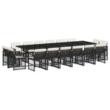 17 Piece Garden Dining Set with Cushions Black Poly Rattan - Front View