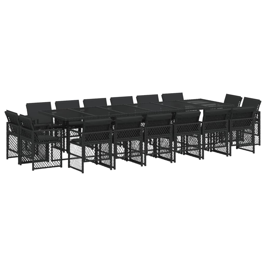17 Piece Garden Dining Set with Cushions Black Poly Rattan