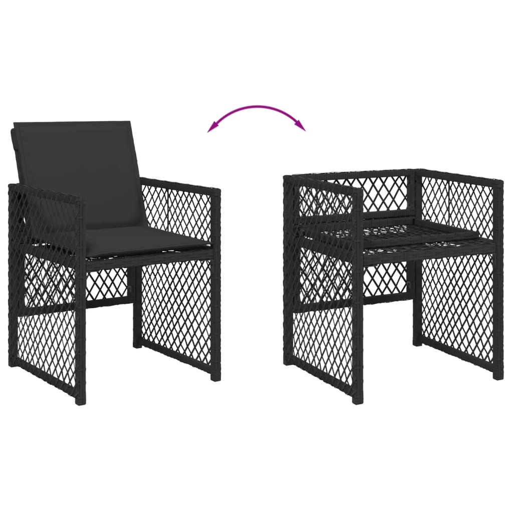 17 Piece Garden Dining Set with Cushions Black Poly Rattan