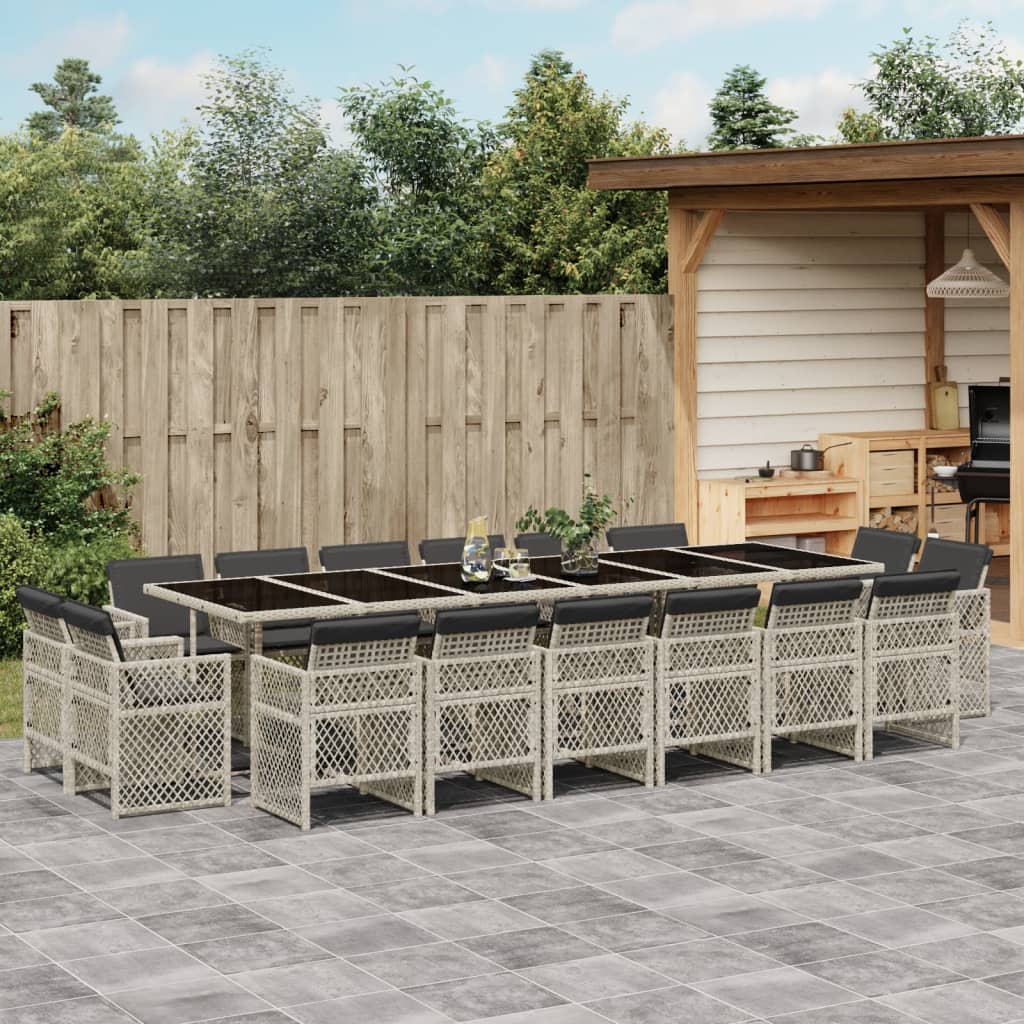 17 Piece Garden Dining Set with Cushions Light Grey Poly Rattan