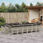 17 Piece Garden Dining Set with Cushions Light Grey Poly Rattan
