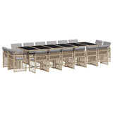 17 Piece Garden Dining Set with Cushions Mix Beige Poly Rattan