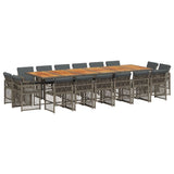 17 Piece Garden Dining Set with Cushions Grey Poly Rattan - Front View
