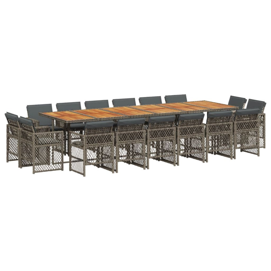 17 Piece Garden Dining Set with Cushions Grey Poly Rattan