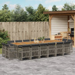 17 Piece Garden Dining Set with Cushions Grey Poly Rattan