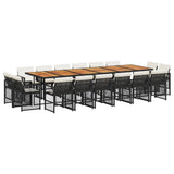 17 Piece Garden Dining Set with Cushions Black Poly Rattan