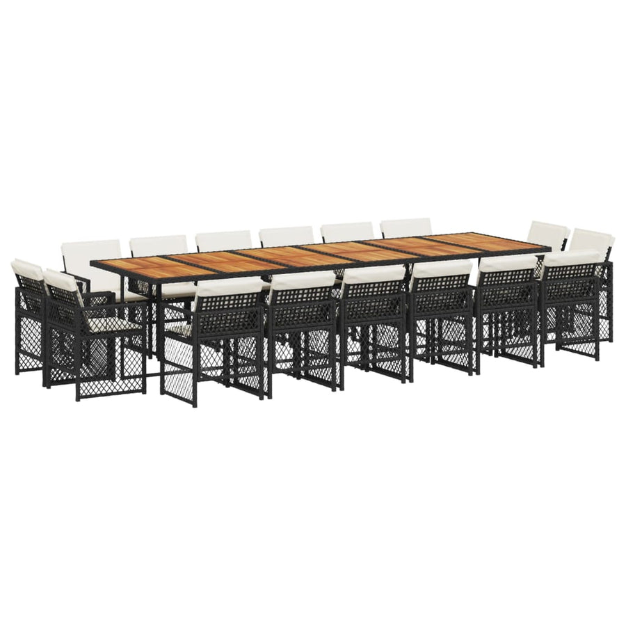 17 Piece Garden Dining Set with Cushions Black Poly Rattan