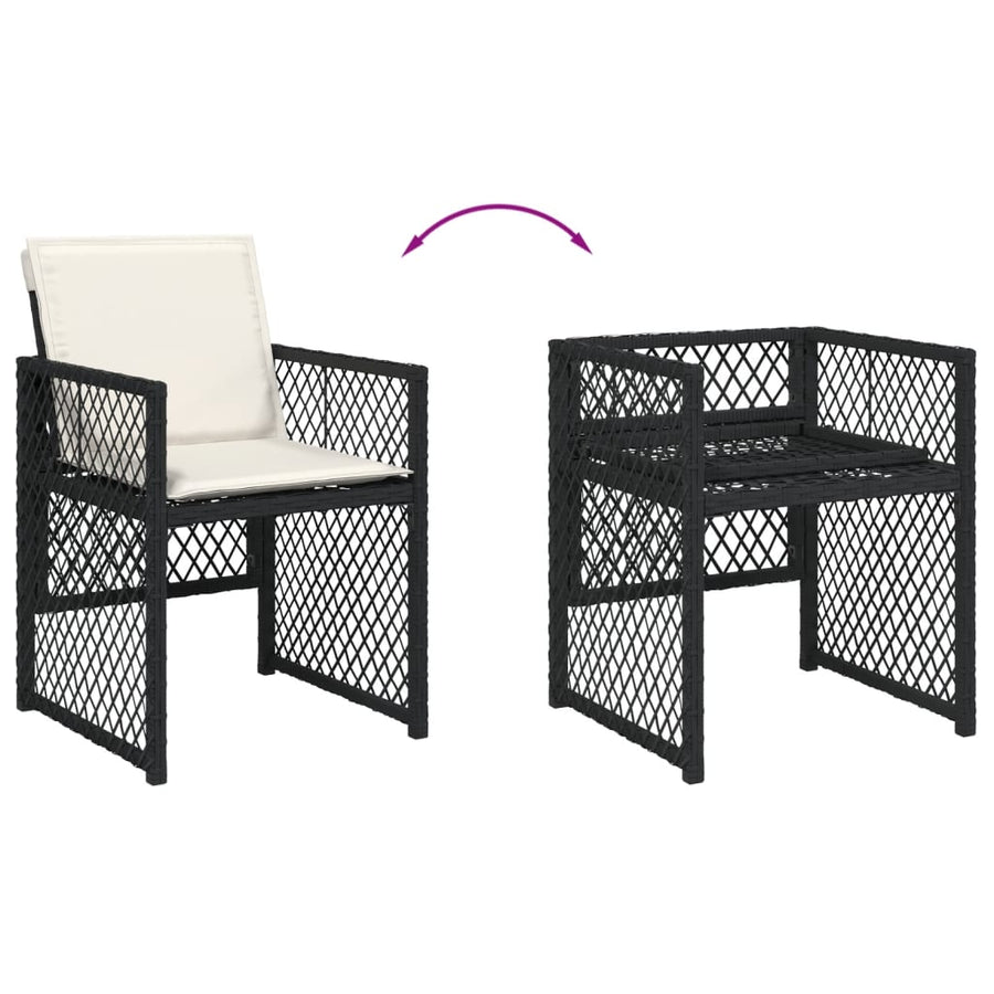 17 Piece Garden Dining Set with Cushions Black Poly Rattan
