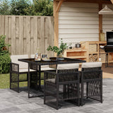 5 Piece Garden Dining Set with Cushions Black Poly Rattan