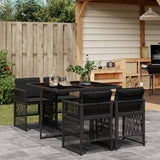 5 Piece Garden Dining Set with Cushions Black Poly Rattan