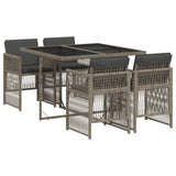5 Piece Garden Dining Set with Cushions Grey Poly Rattan - Front View