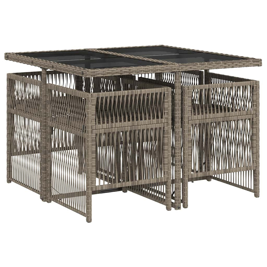 5 Piece Garden Dining Set with Cushions Grey Poly Rattan