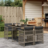 5 Piece Garden Dining Set with Cushions Grey Poly Rattan