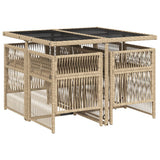 5 Piece Garden Dining Set with Cushions Beige Poly Rattan