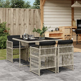 5 Piece Garden Dining Set with Cushions Light Grey Poly Rattan