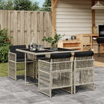 5 Piece Garden Dining Set with Cushions Light Grey Poly Rattan