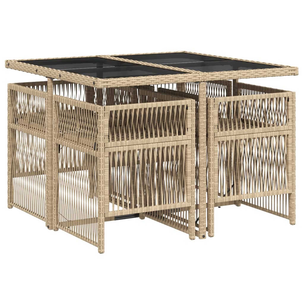 5 Piece Garden Dining Set with Cushions Mix Beige Poly Rattan