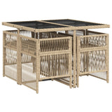 5 Piece Garden Dining Set with Cushions Mix Beige Poly Rattan