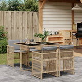 5 Piece Garden Dining Set with Cushions Mix Beige Poly Rattan