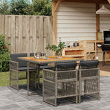 5 Piece Garden Dining Set with Cushions Grey Poly Rattan