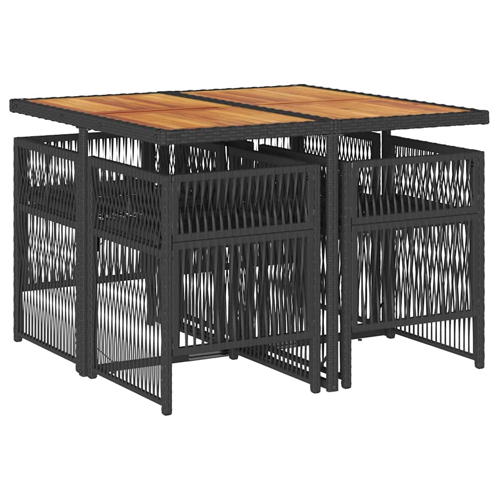 5 Piece Garden Dining Set with Cushions Black Poly Rattan