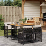 5 Piece Garden Dining Set with Cushions Black Poly Rattan