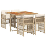 5 Piece Garden Dining Set with Cushions Beige Poly Rattan - Front View