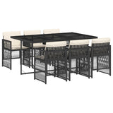 7 Piece Garden Dining Set with Cushions Black Poly Rattan