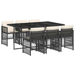 7 Piece Garden Dining Set with Cushions Black Poly Rattan