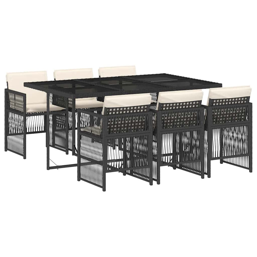 7 Piece Garden Dining Set with Cushions Black Poly Rattan