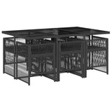 7 Piece Garden Dining Set with Cushions Black Poly Rattan - Side View