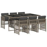 7 Piece Garden Dining Set with Cushions Grey Poly Rattan - Front View