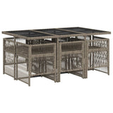 7 Piece Garden Dining Set with Cushions Grey Poly Rattan - Side View