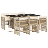 7 Piece Garden Dining Set with Cushions Beige Poly Rattan