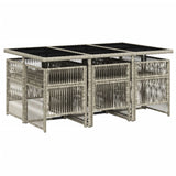 7 Piece Garden Dining Set with Cushions Light Grey Poly Rattan - Side View