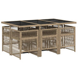 7 Piece Garden Dining Set with Cushions Mix Beige Poly Rattan - Side View