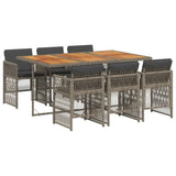 7 Piece Garden Dining Set with Cushions Grey Poly Rattan - Front View