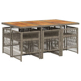 7 Piece Garden Dining Set with Cushions Grey Poly Rattan