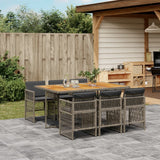 7 Piece Garden Dining Set with Cushions Grey Poly Rattan