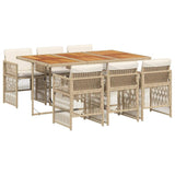 7 Piece Garden Dining Set with Cushions Beige Poly Rattan