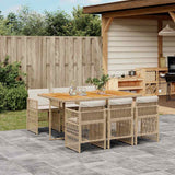 7 Piece Garden Dining Set with Cushions Beige Poly Rattan
