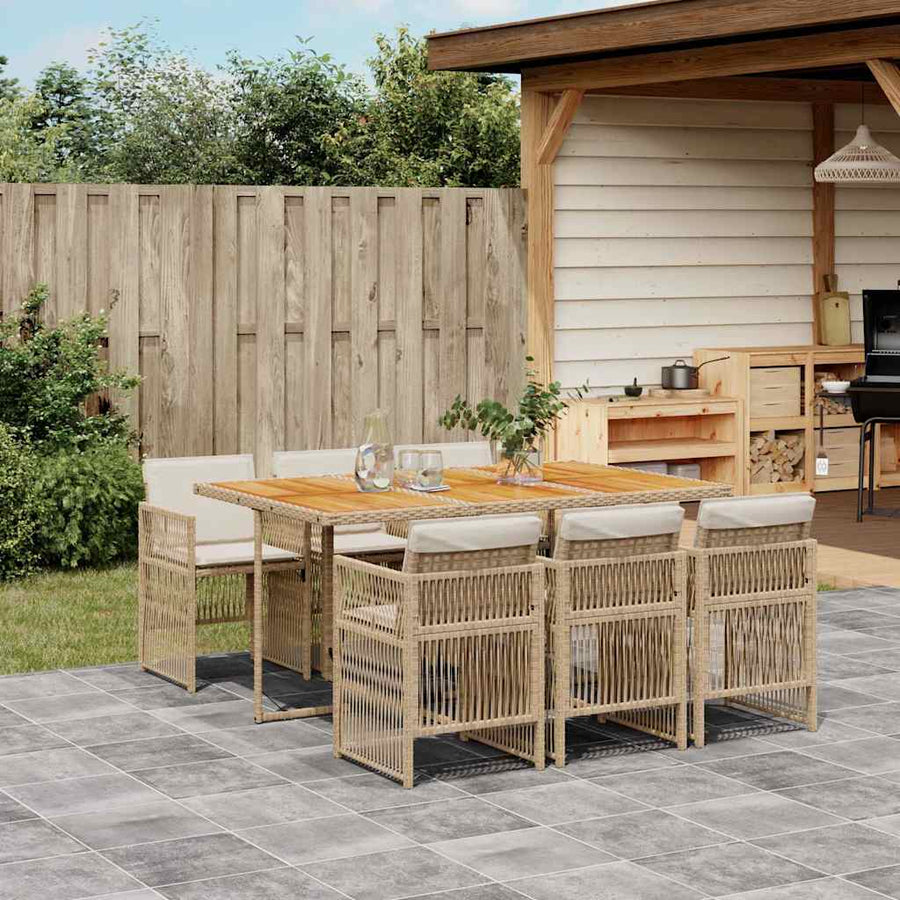 7 Piece Garden Dining Set with Cushions Beige Poly Rattan