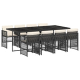 9 Piece Garden Dining Set with Cushions Black Poly Rattan