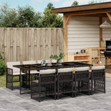 9 Piece Garden Dining Set with Cushions Black Poly Rattan